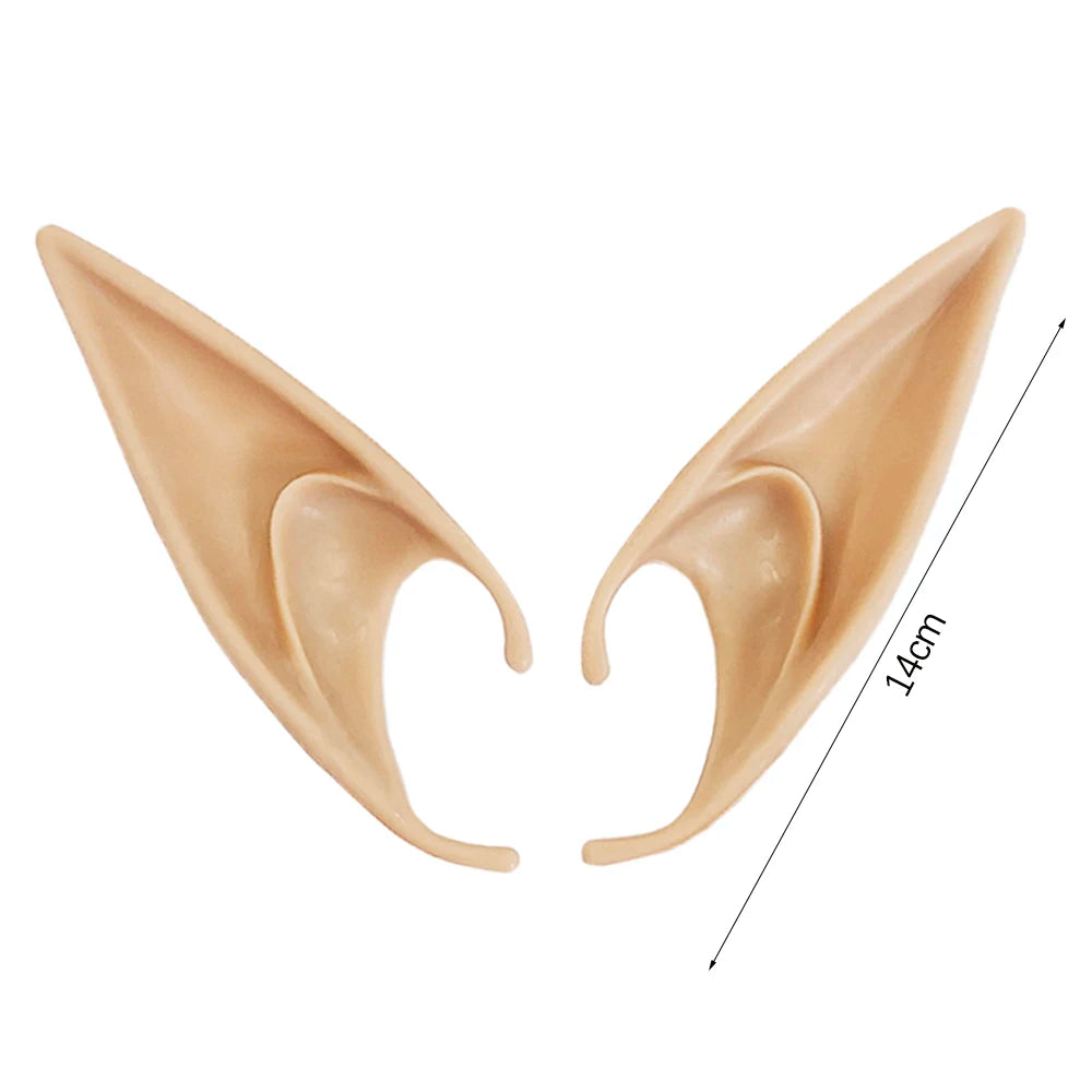 Beige elf ears with a measurement line on a white background