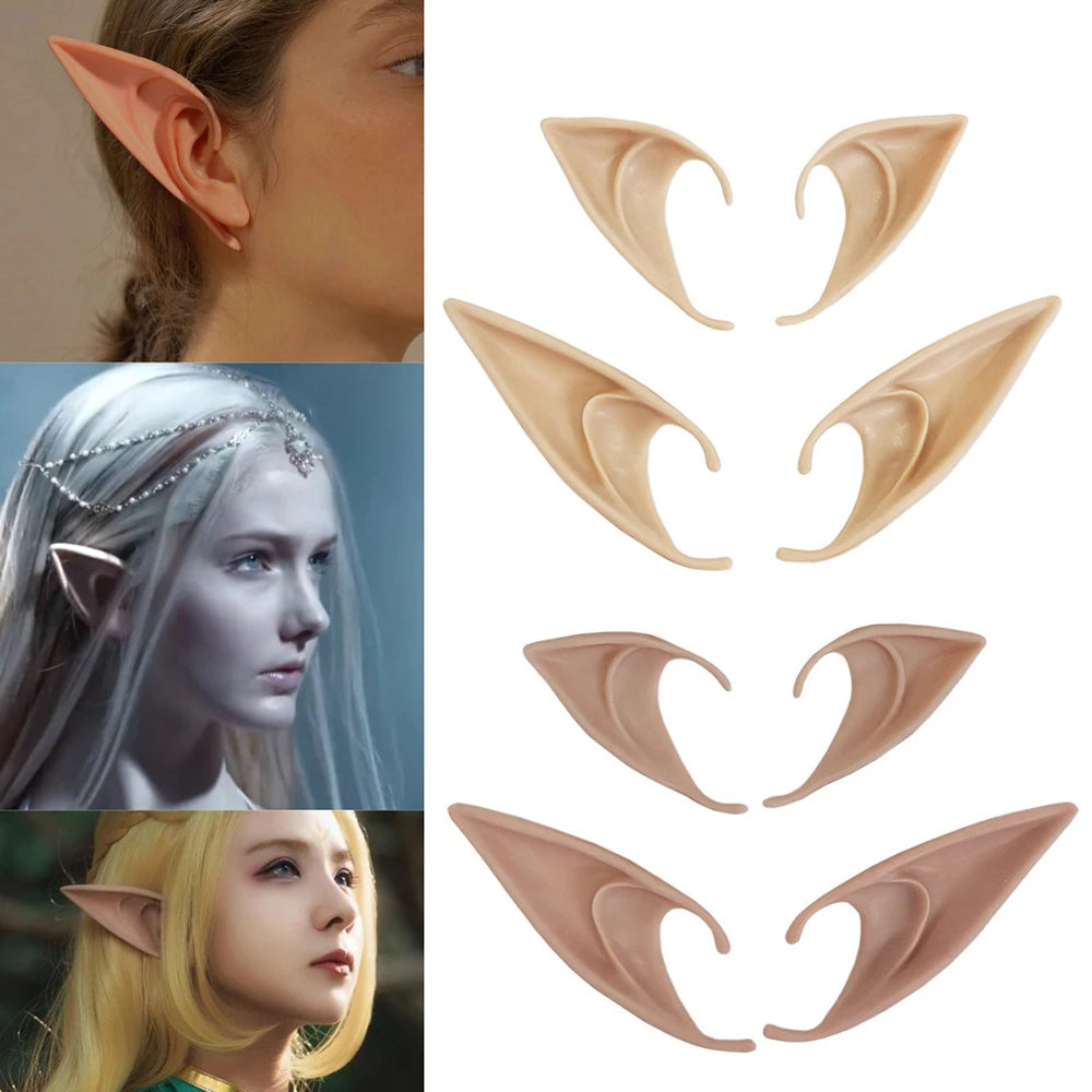 Elf ears with close-up of ear and examples on a white background