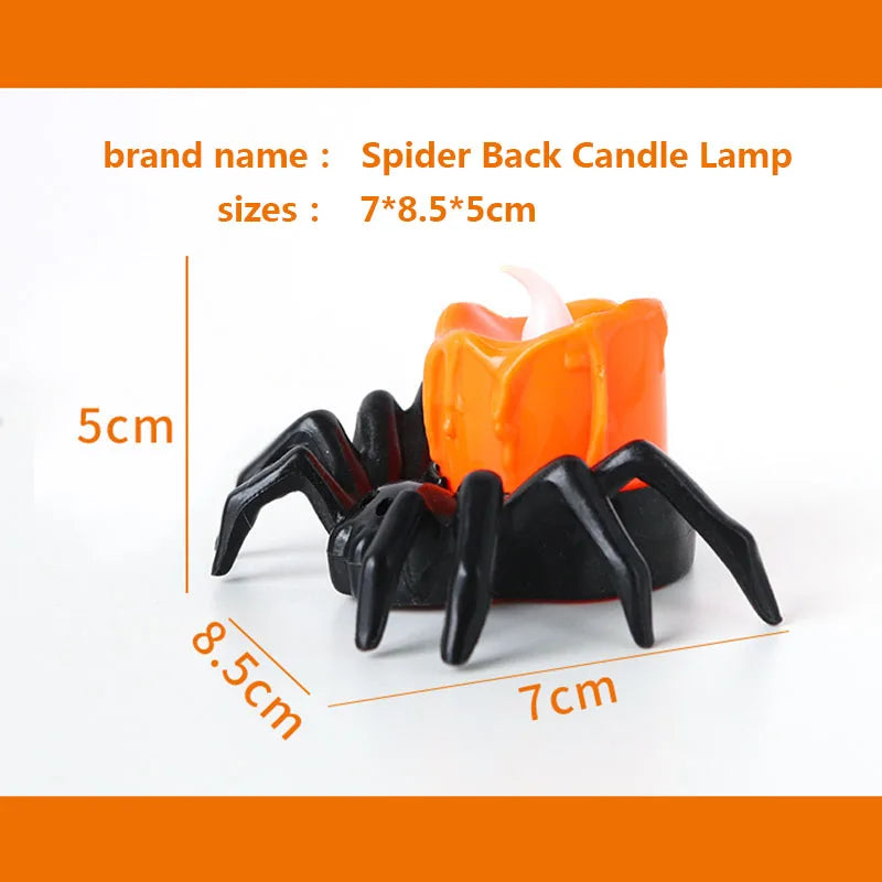 Spider-shaped candle lamp with dimensions on a white background
