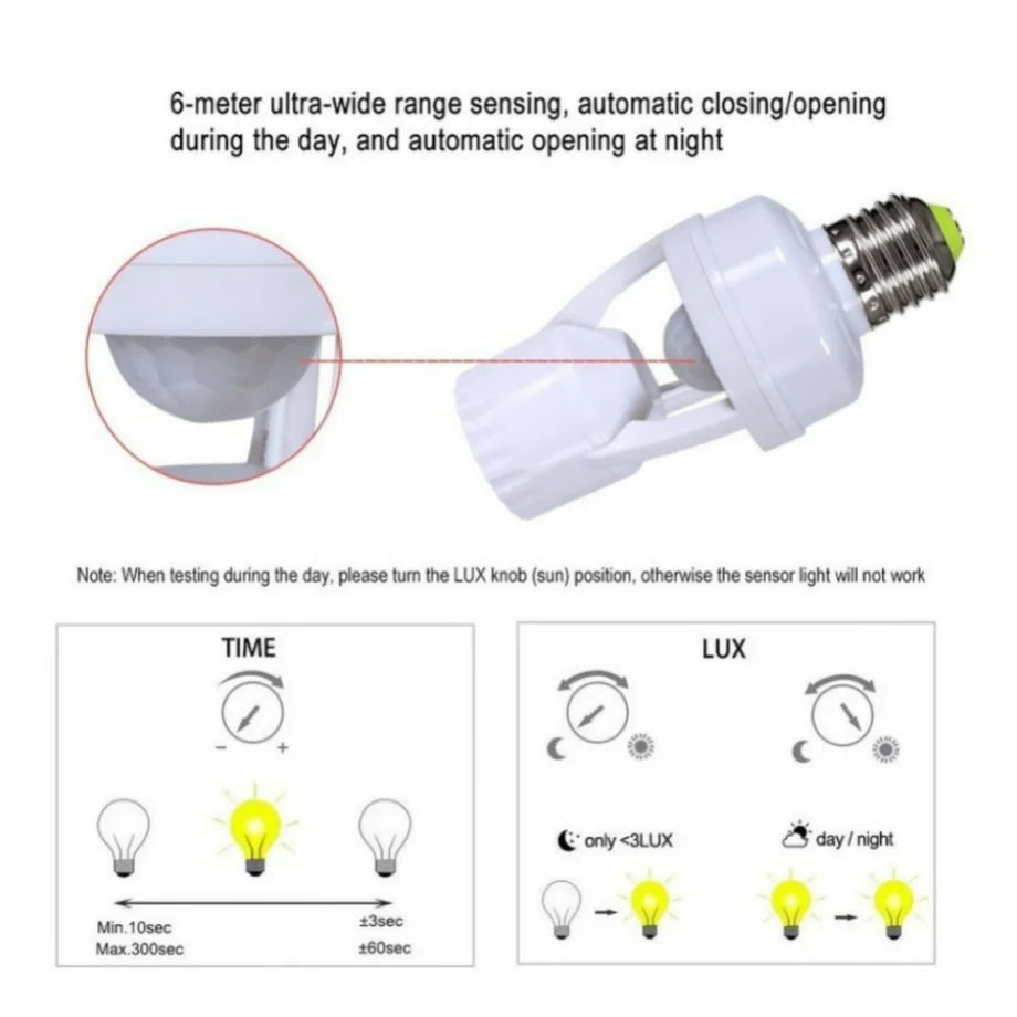 Smart light bulb with motion sensor and control features on a white background