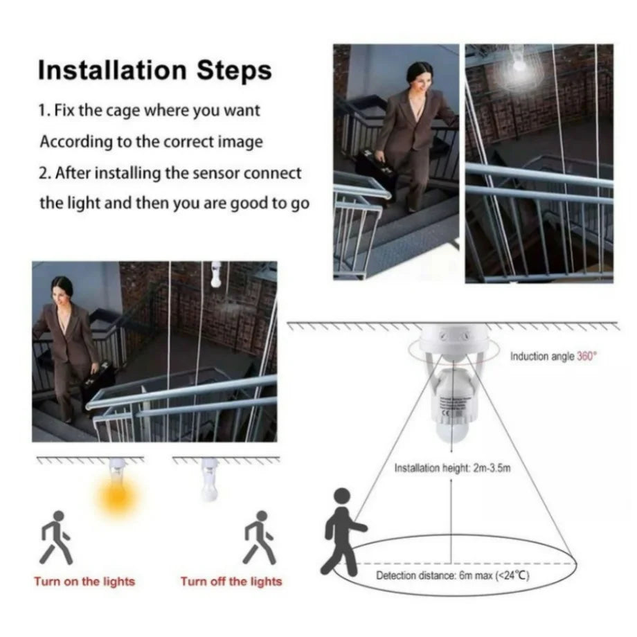 Installation steps for a security light system with images and text.